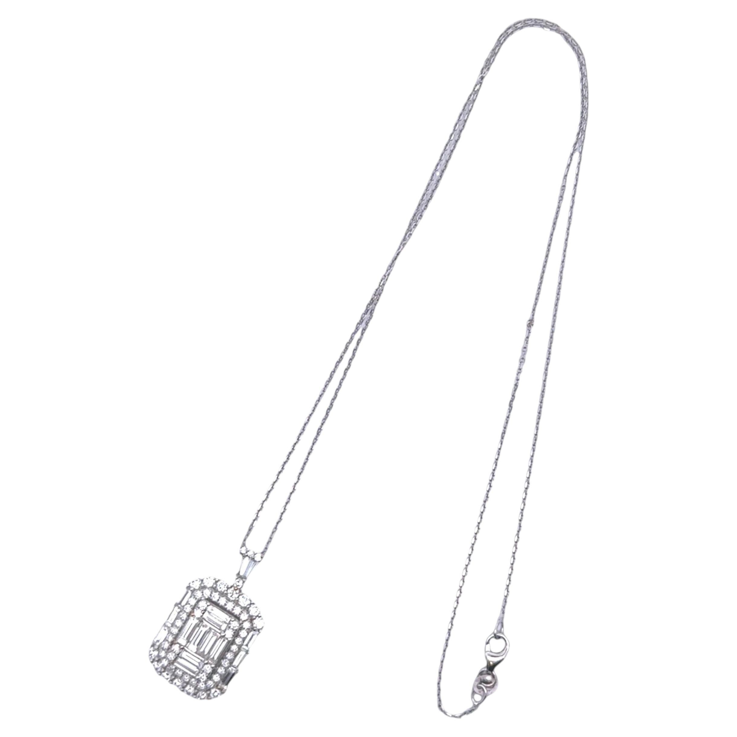 Collana con ciondolo in oro bianco 18 carati con diamanti, in stile Art Déco