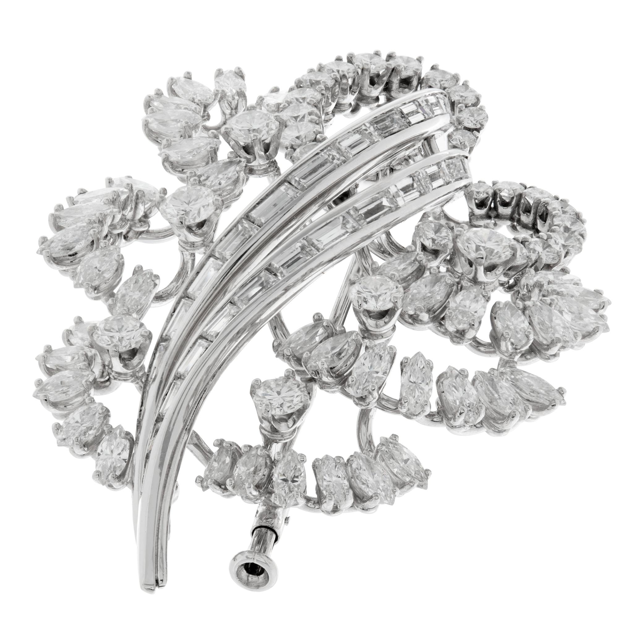 Fireworks of Baguette, marquise & round brilliant cut diamonds brooch in 18k white gold. Baguette, Marquise and round brilliant cut diamonds total approx. weight: 3.00 carats, estimate G-H color, VS clarity.Measurements: 55 x 40 mm  (2.25 x 1.50