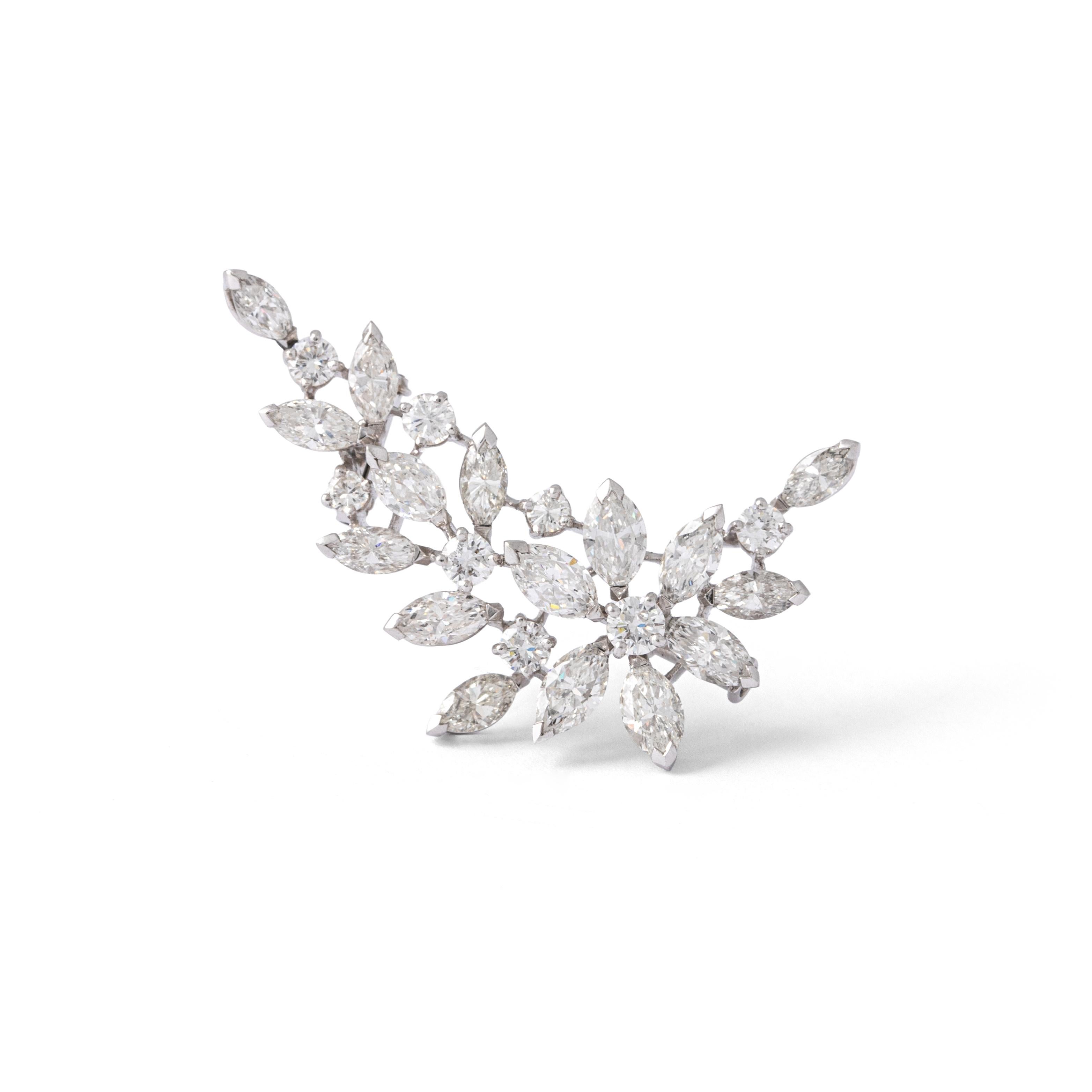Marquise Cut Diamond White Gold 18K Brooch For Sale