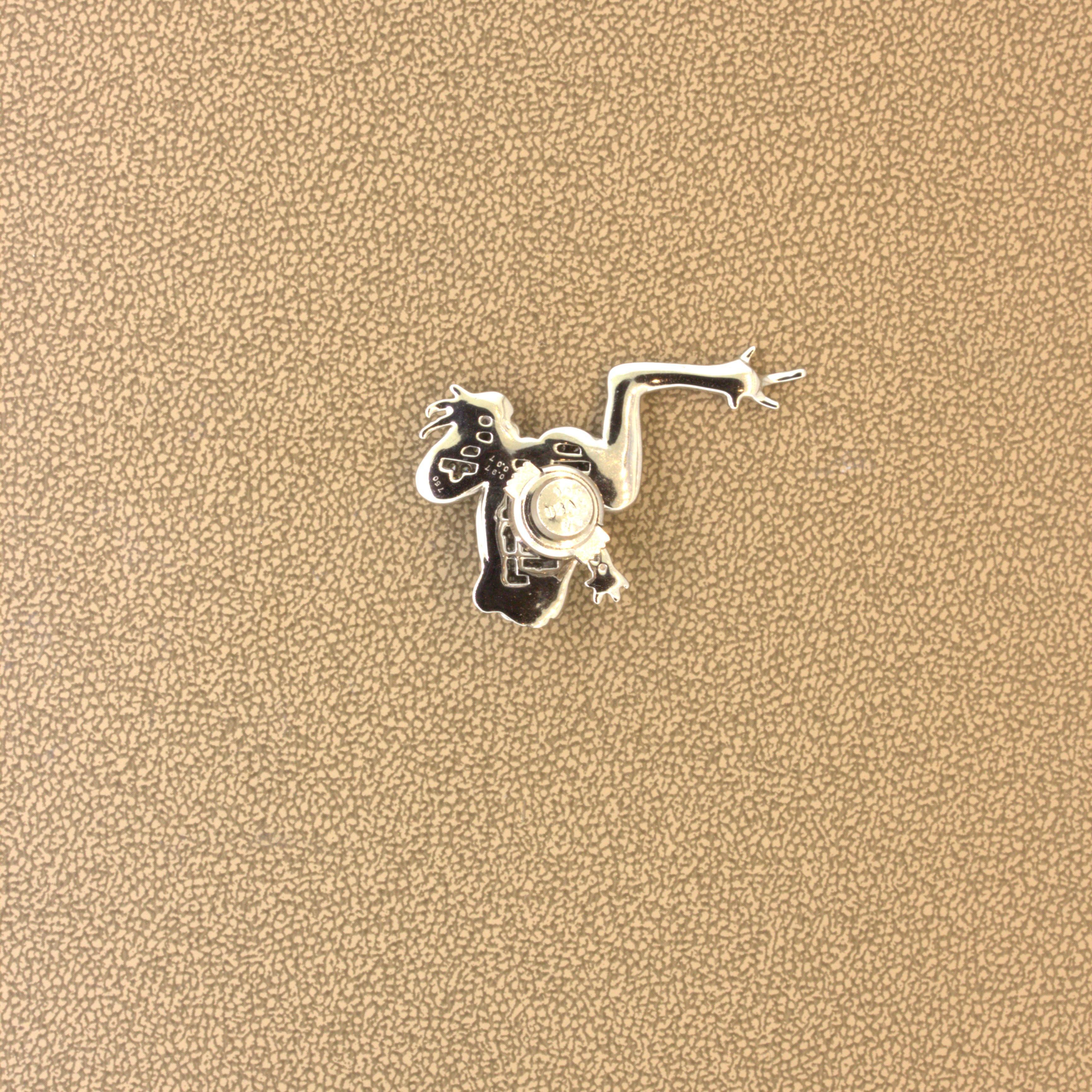 Diamond 18K White Gold Frog Pin For Sale 1