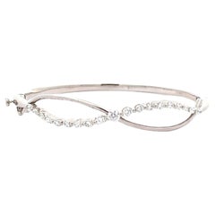 Diamond 18k White Gold Infinity Row Ribbon Bangle Bracelet