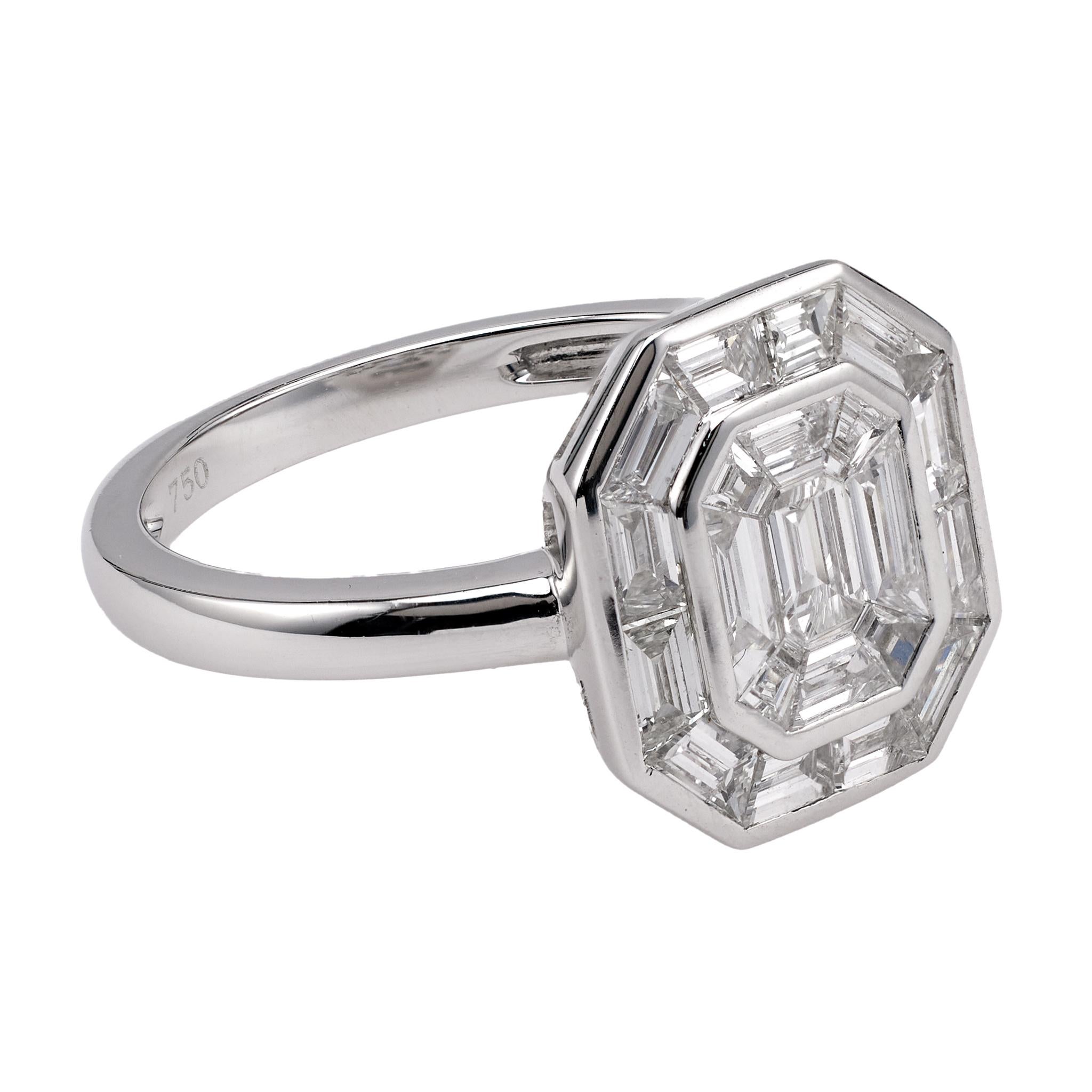 Diamant 18k Weißgold Unsichtbarer Set Ring für Damen oder Herren