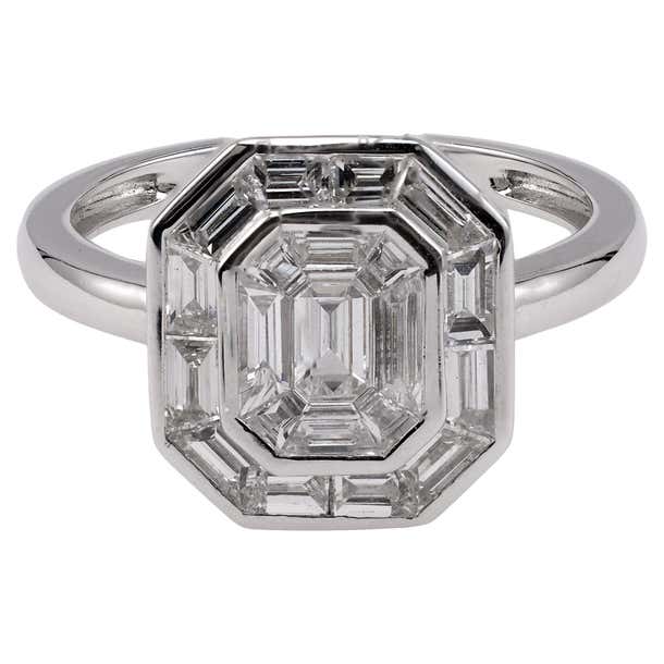 Diamond 18k White Gold Invisible Set Ring at 1stDibs
