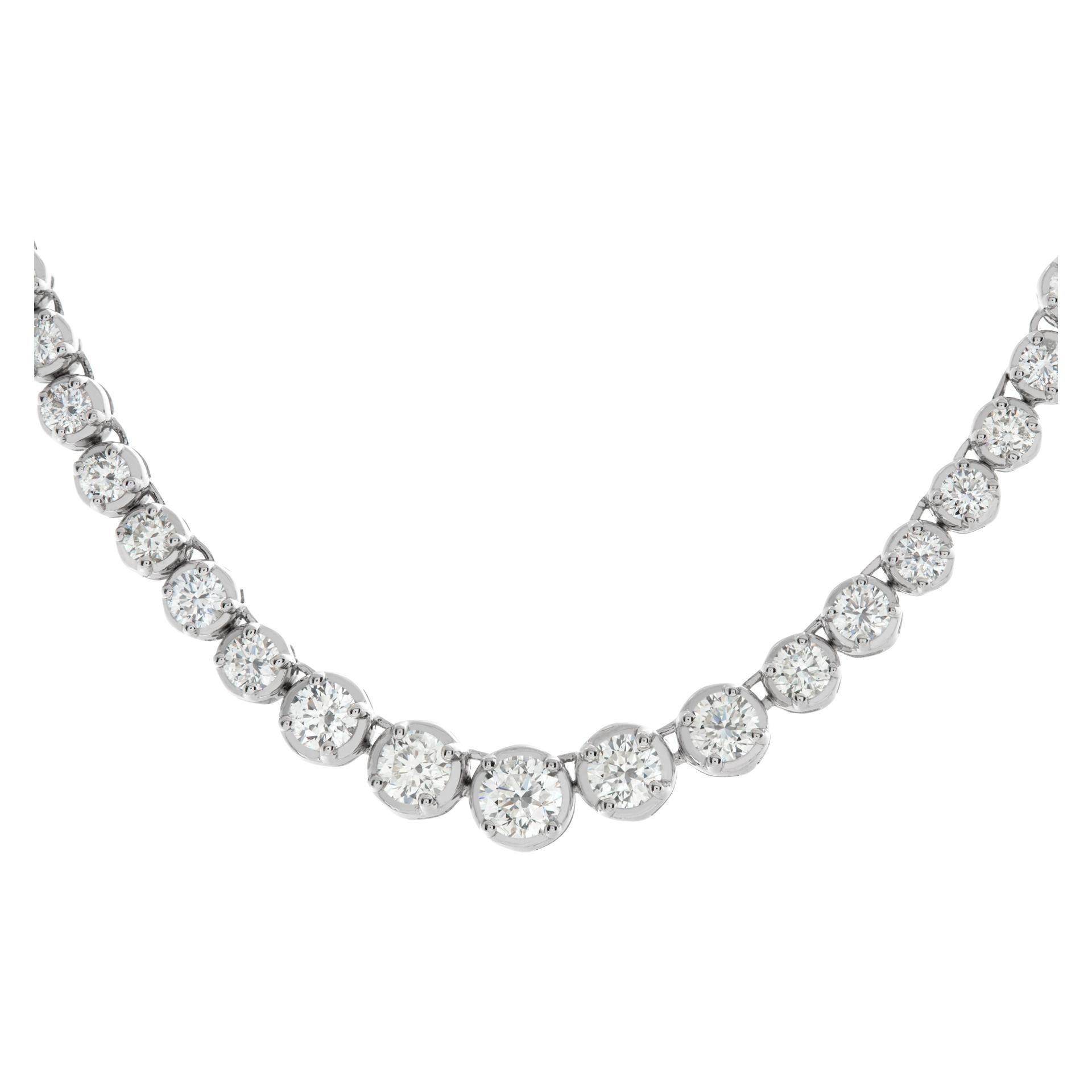 Graduating diamond line necklace in 18k white gold with 6 carats in G-H color, VS-SI clarity round brilliant cut diamonds. Length 16.5 inches.
