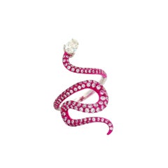 Diamond 18K White Gold Pink Rhodium Serpent Ring
