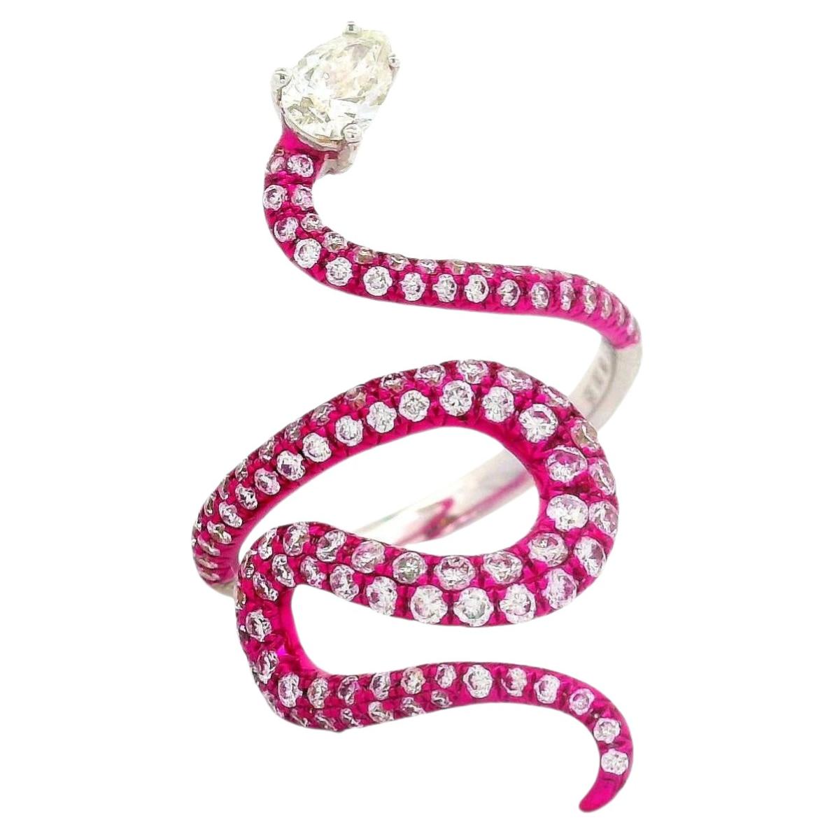 Diamond 18K White Gold Pink Rhodium Serpent Ring
