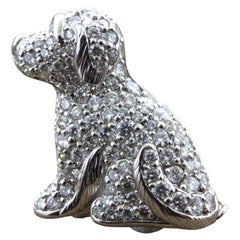 Diamond 18K White Gold Puppy Dog Brooch