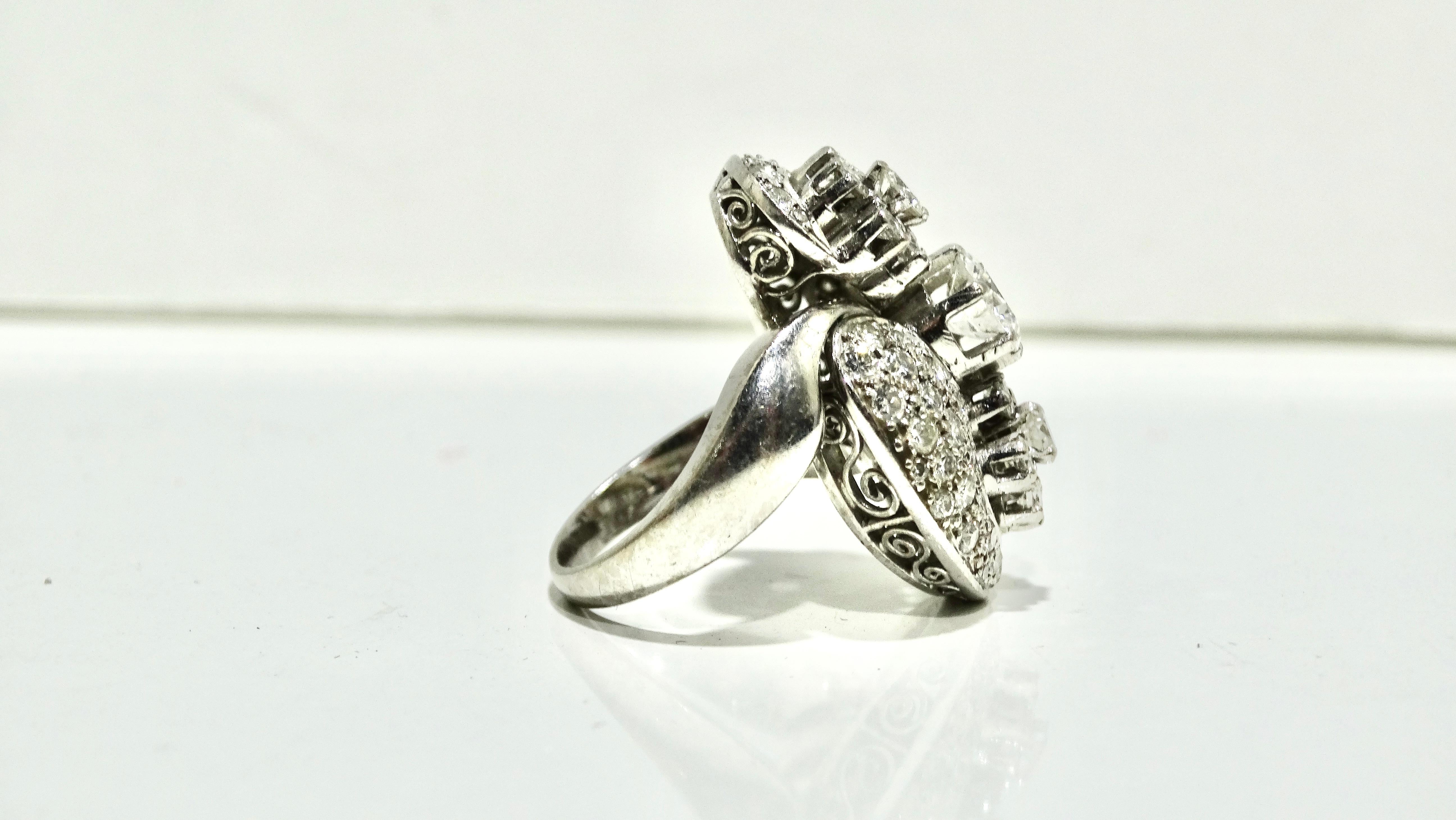 Women's or Men's Diamond Platinum Ring With Clusters of Diamonds For Sale