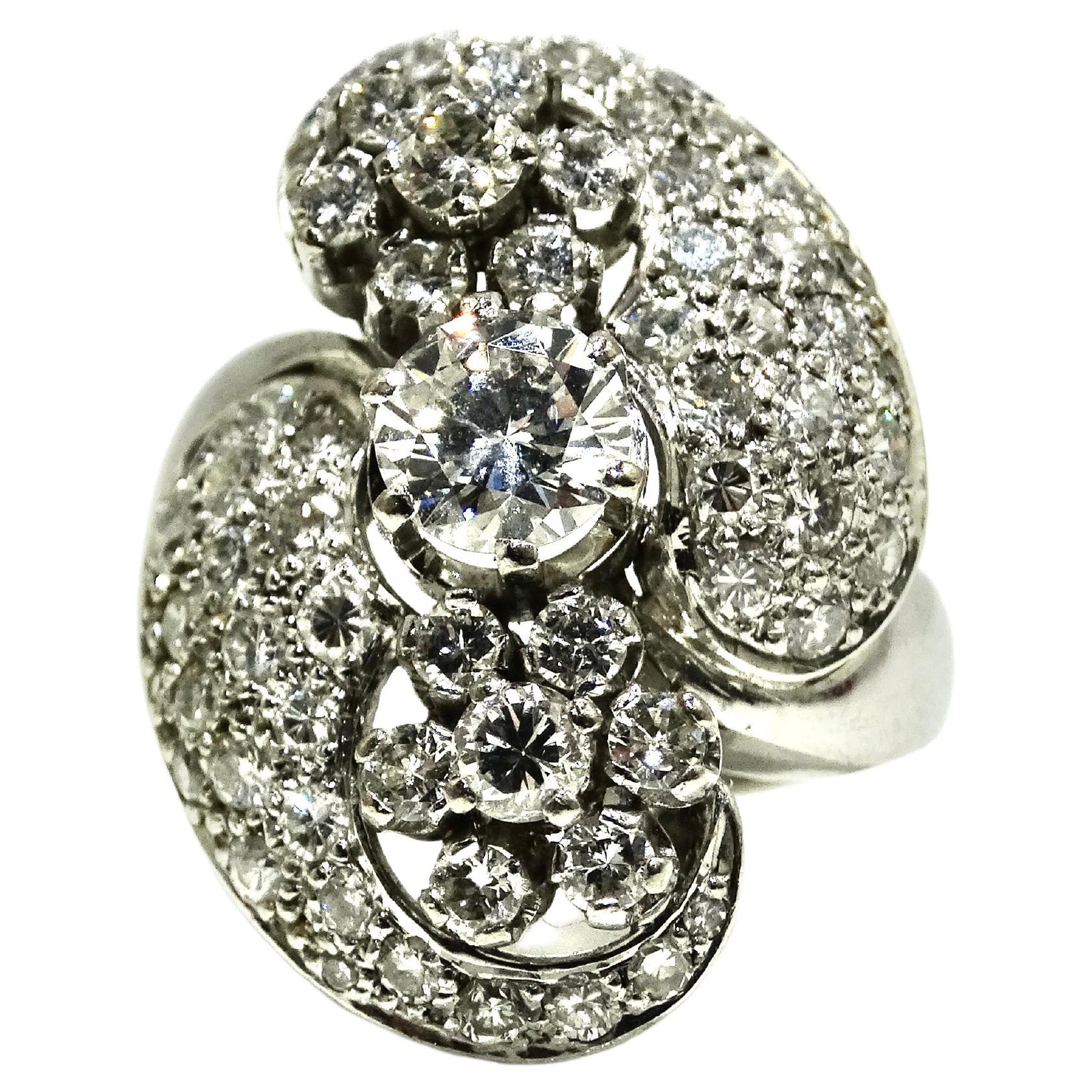 Diamond Platinum Ring With Clusters of Diamonds For Sale