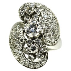 Vintage Diamond Platinum Ring With Clusters of Diamonds