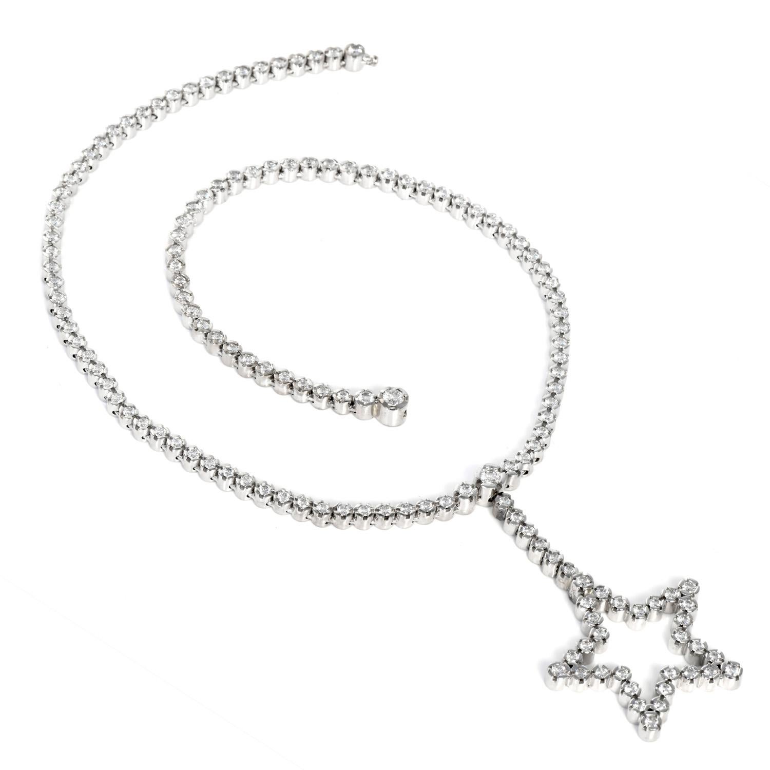 This Link Diamond Necklace was inspired with Elegance and Celebration in mind. With a large center star, It is crafted in 18K White Gold. 

This Dazzling piece is All-occasion wear, its total necklace length without its drop is 16.5 inches and its