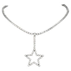 Diamond 18K White Gold Riviera Star Drop Tennis Link Necklace