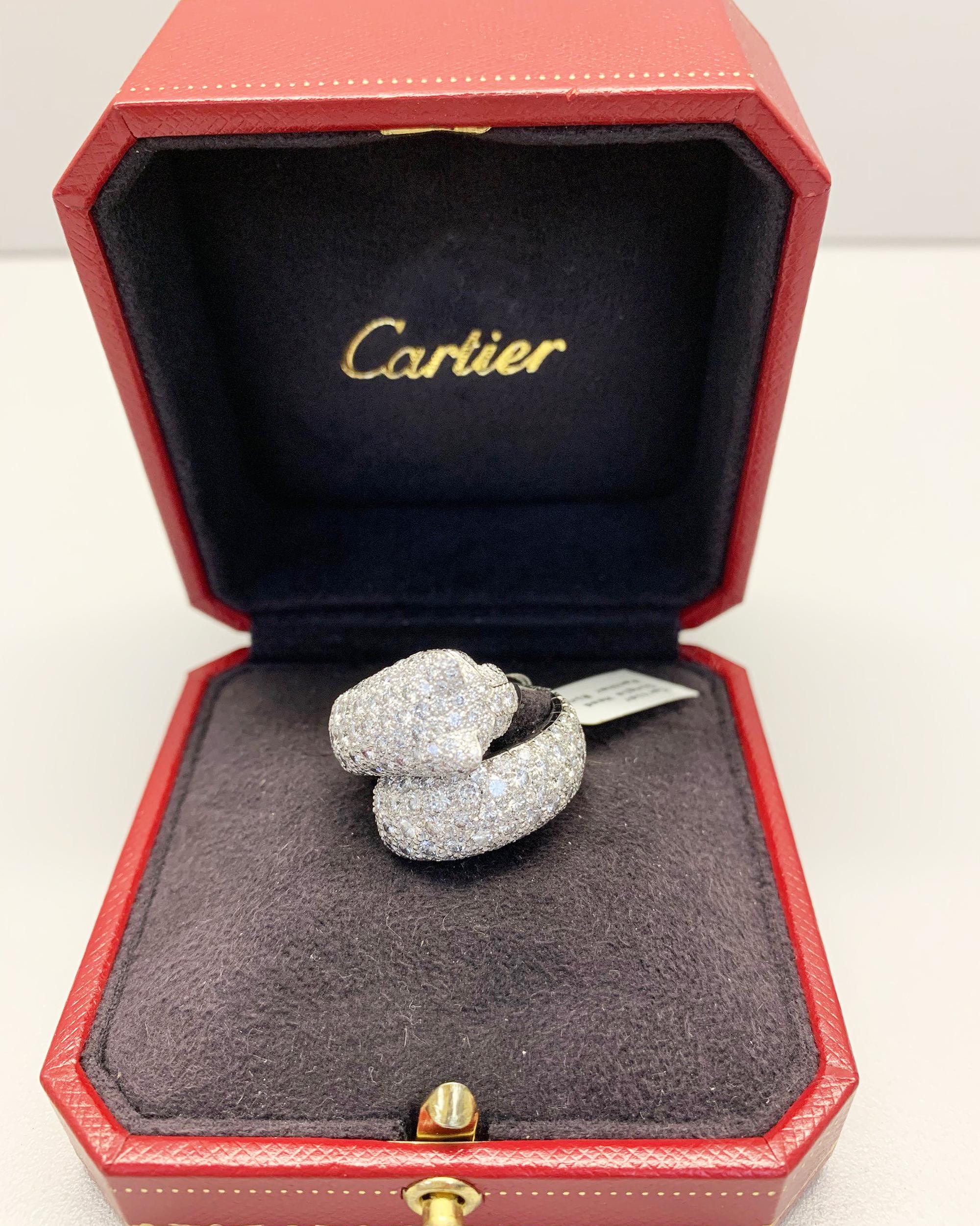 Cartier Diamond 18 Karat White Gold Single Head Panthere Ring In Excellent Condition In New York, NY