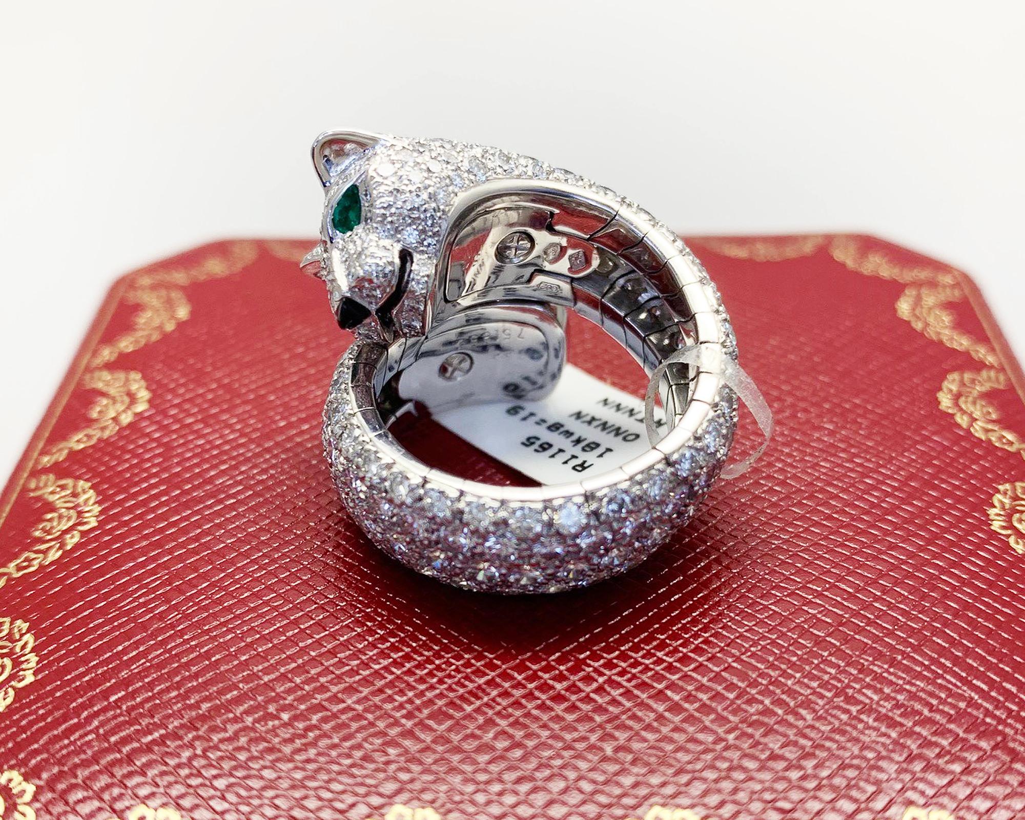 Cartier Diamond 18 Karat White Gold Single Head Panthere Ring 1