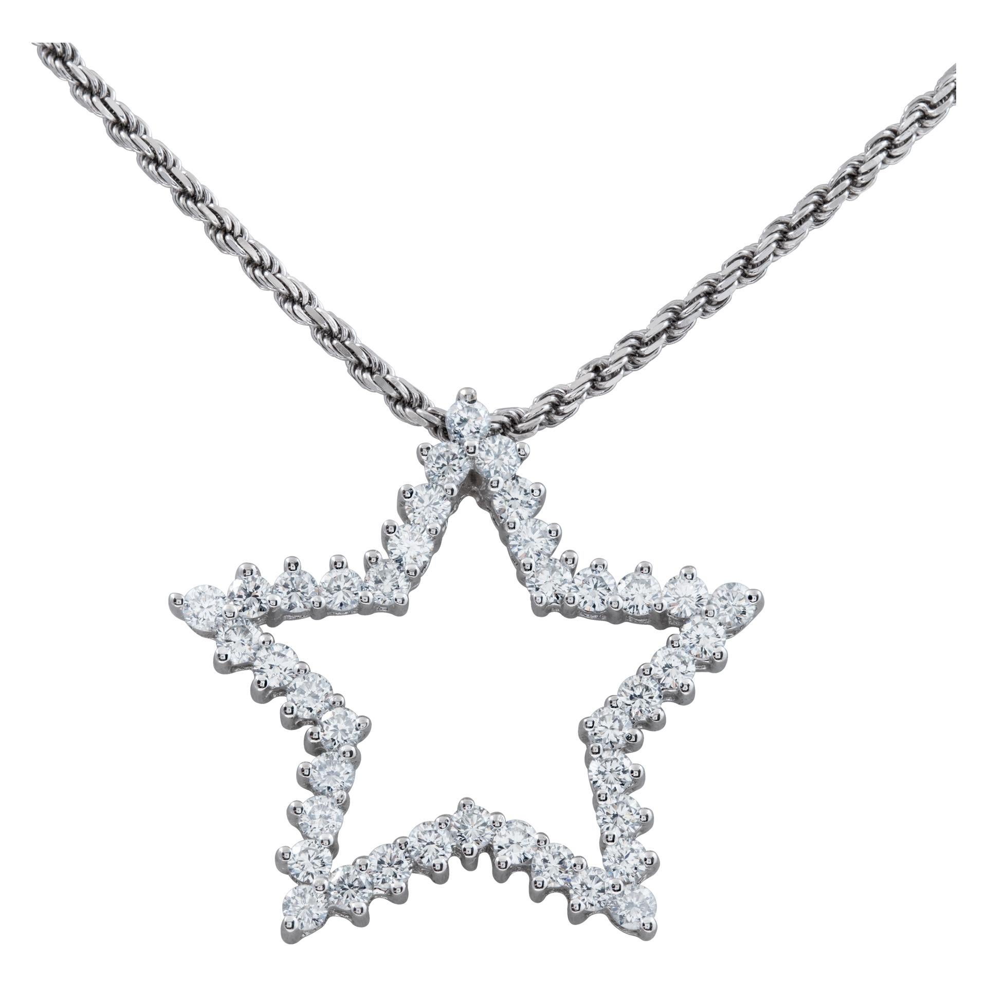 Diamond 18k white gold star pendant on 18k white gold chain For Sale