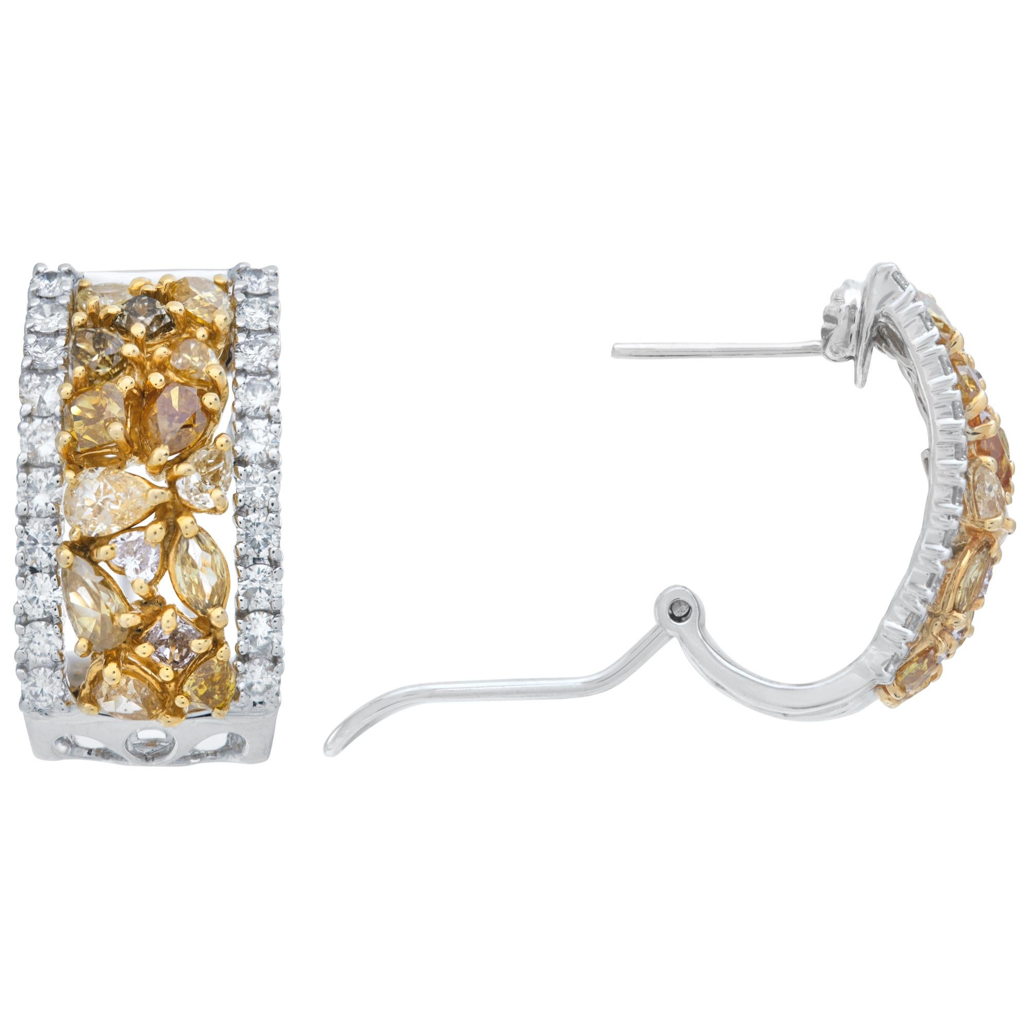 Women's Diamond 18k white & yellow gold 'huggies' earrings For Sale