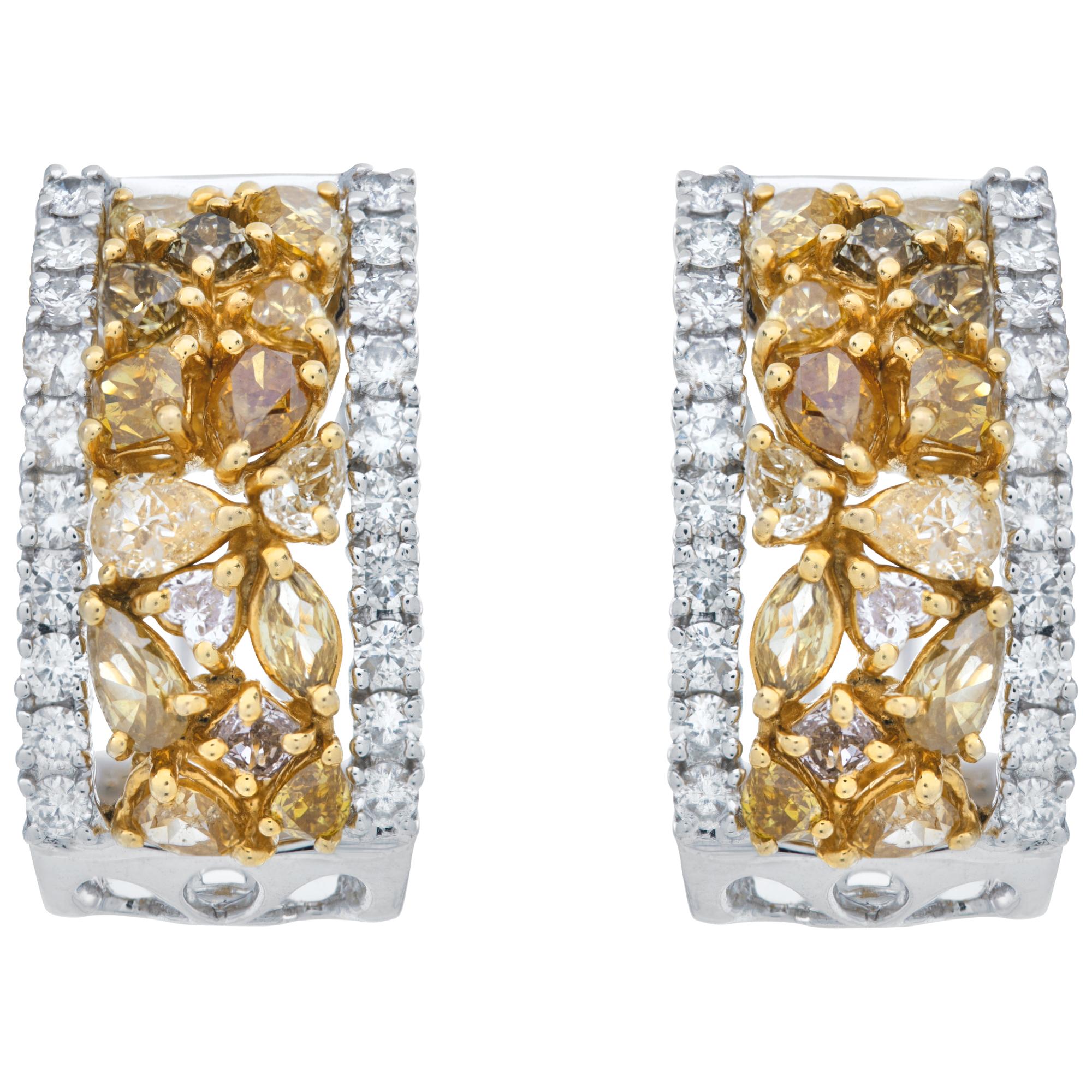 Diamond 18k white & yellow gold 'huggies' earrings For Sale