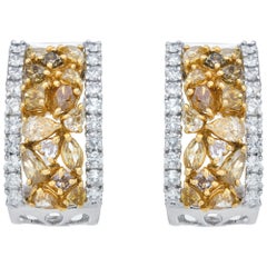 Diamond 18k white & yellow gold 'huggies' earrings