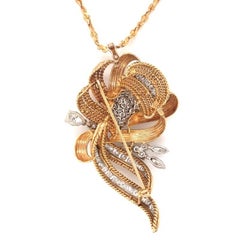 Diamond 18k Yellow and White Gold Brooch / Pendant, circa 1960s