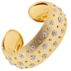 Antique Diamond 18K Yellow and White Gold Cuff Link Modern Bracelet in Florentine Finish