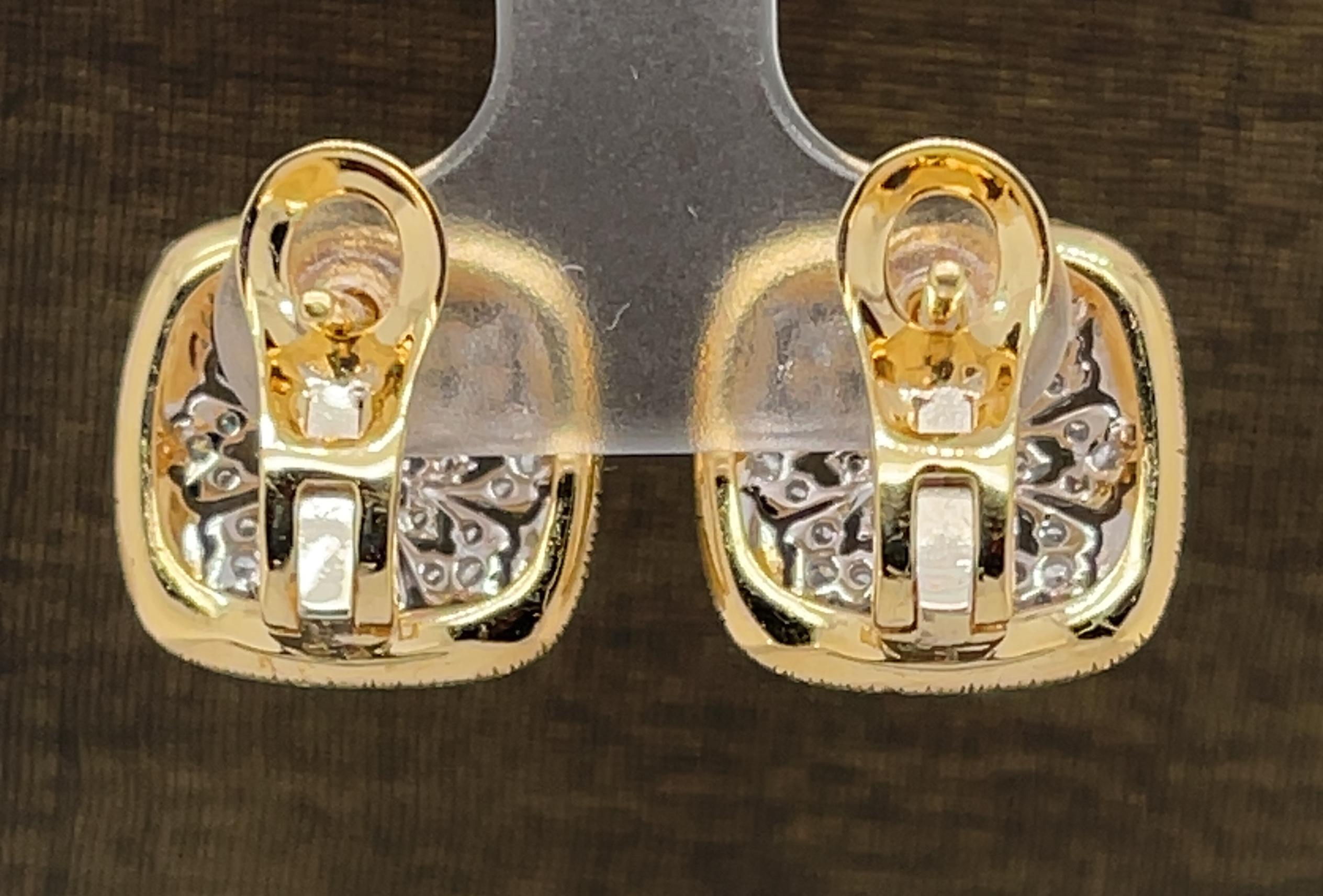 Florentine Diamond French Clip Earrings in 18k Yellow and White Gold  In New Condition For Sale In Los Angeles, CA