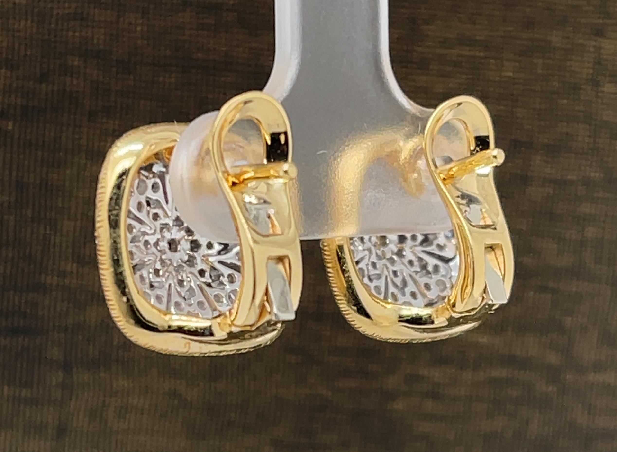 Women's Florentine Diamond French Clip Earrings in 18k Yellow and White Gold  For Sale