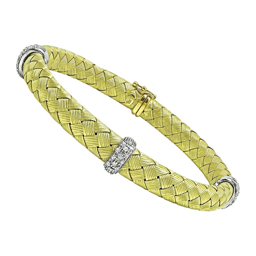 Diamond 18k Yellow and White Gold Weave Bangle For Sale