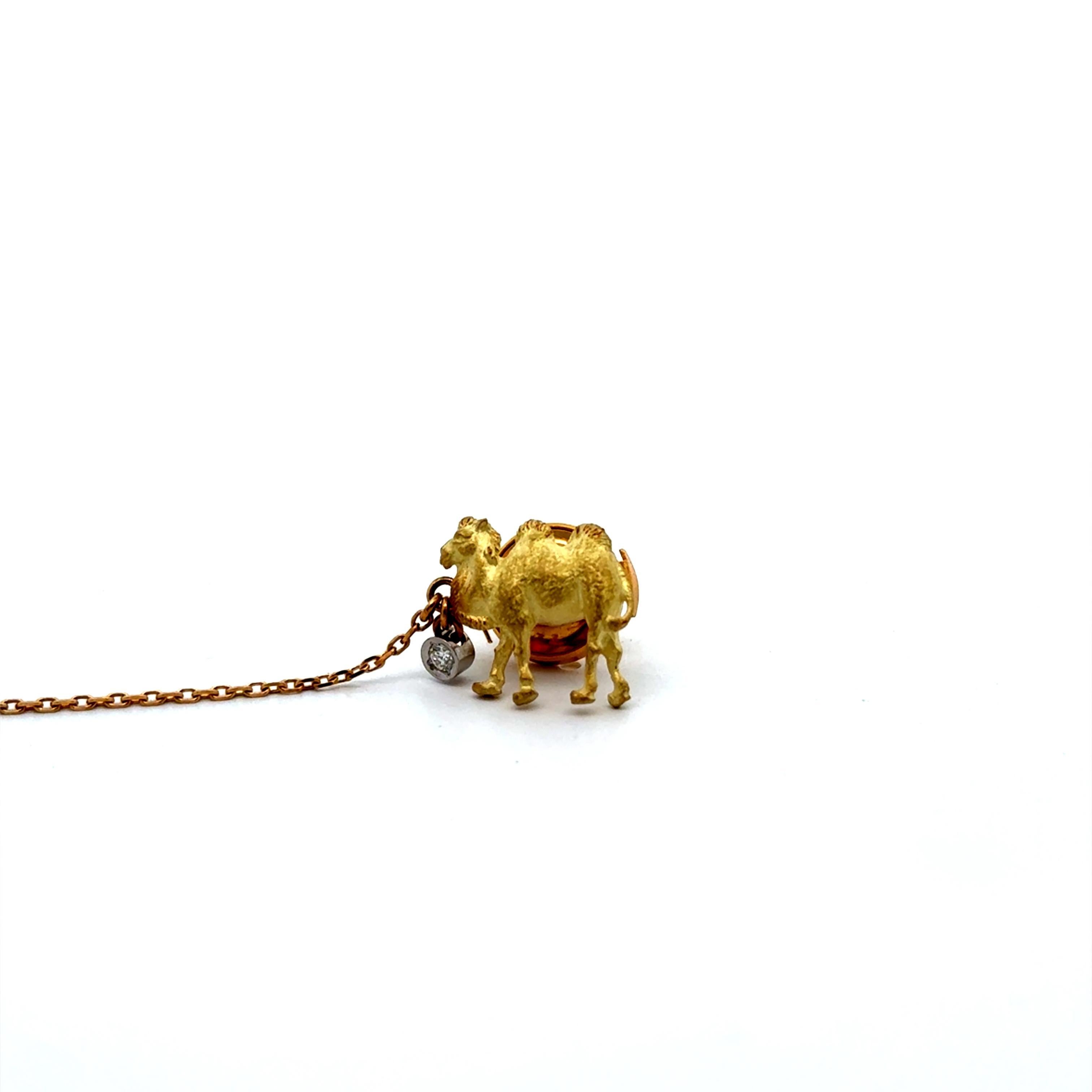Men's Diamond 18k Yellow Gold Camel with Riders Brooch Tie-Pin Chain For Sale