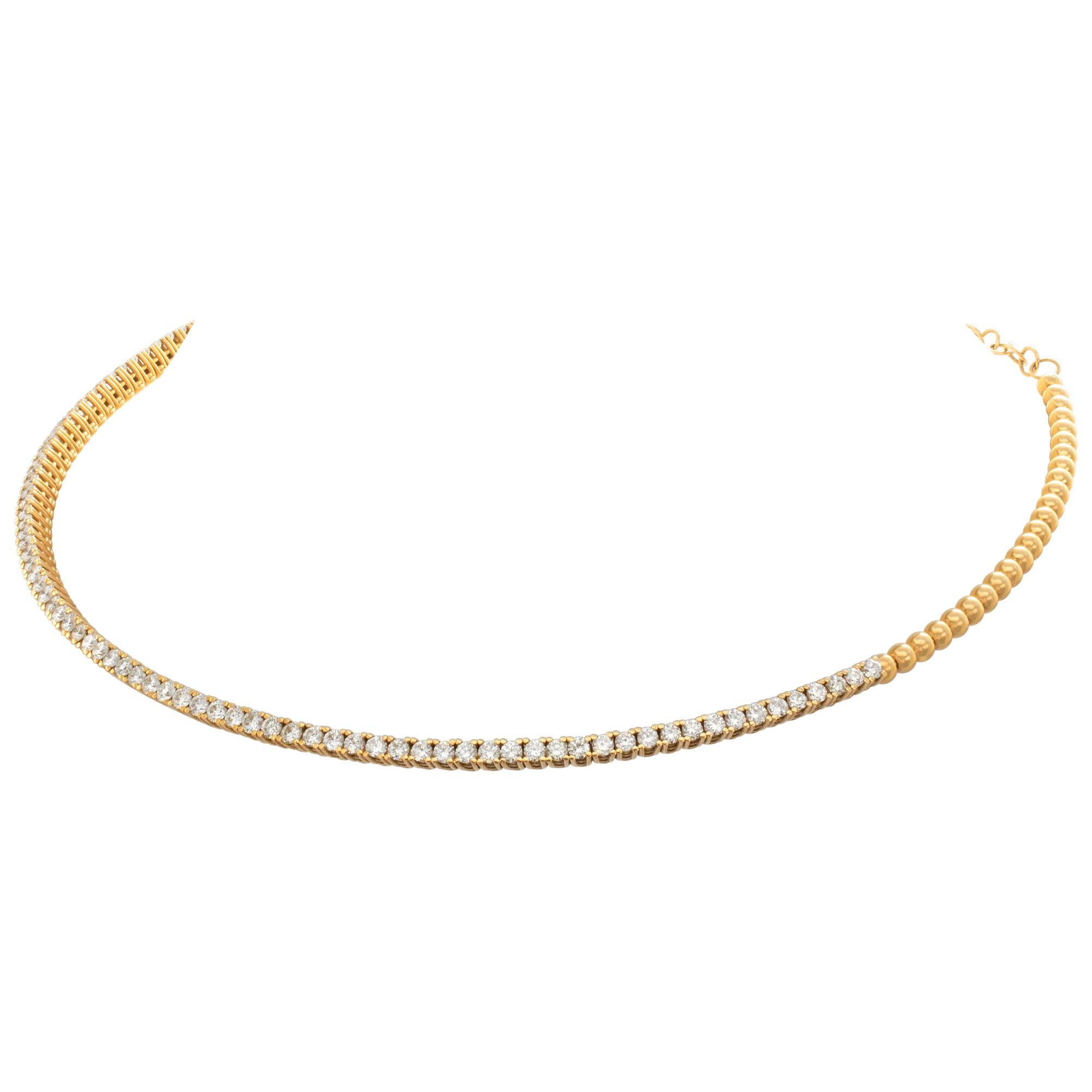 Diamond choker in 18k yellow gold with approximately 3 carats in G-H color, VS clarity round brilliant cut diamonds. Choker comes with the chain to adjust the size.