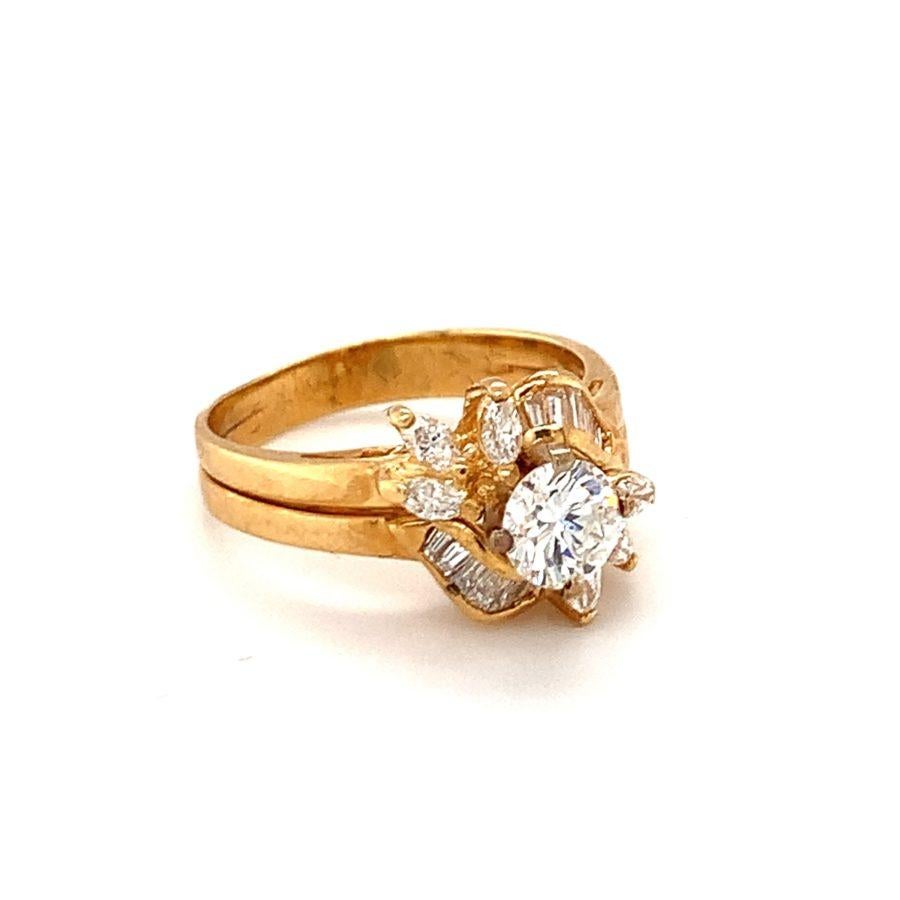 Round Cut Diamond 18K Yellow Gold Cocktail Ring, circa 1980s  For Sale