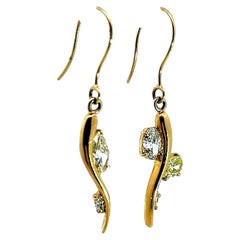 Pendientes Gancho Gota Oro Amarillo 18k Diamante