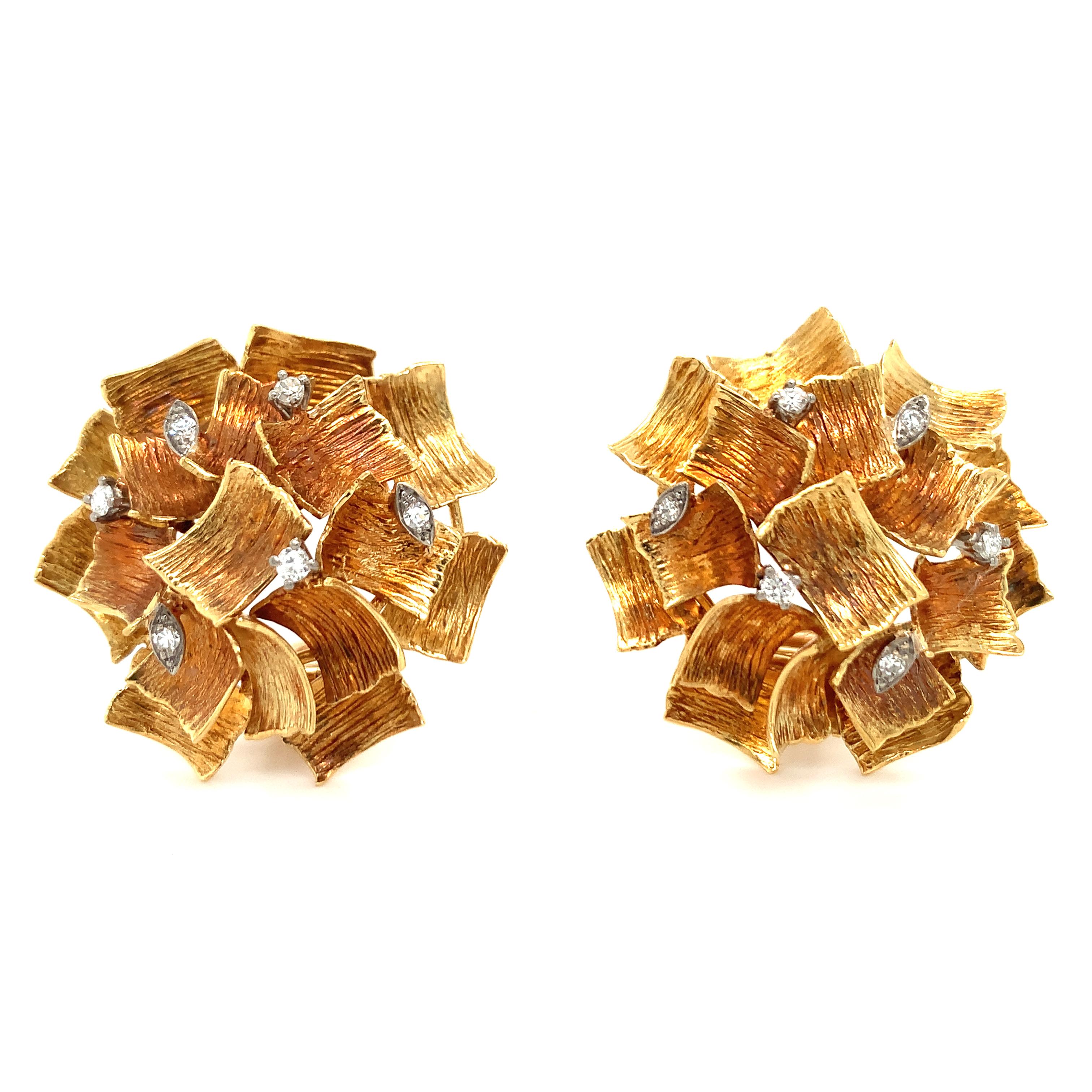 Women's Diamond 18K Yellow Gold Earclips For Sale