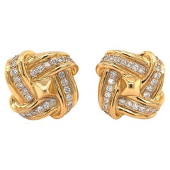 Boucles d'oreilles en or jaune 18 carats avec nœud de diamant, c. 1960