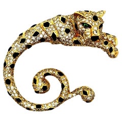 Diamond 18k Yellow Gold Onyx Tsavorite Leopard Brooch & Pendant