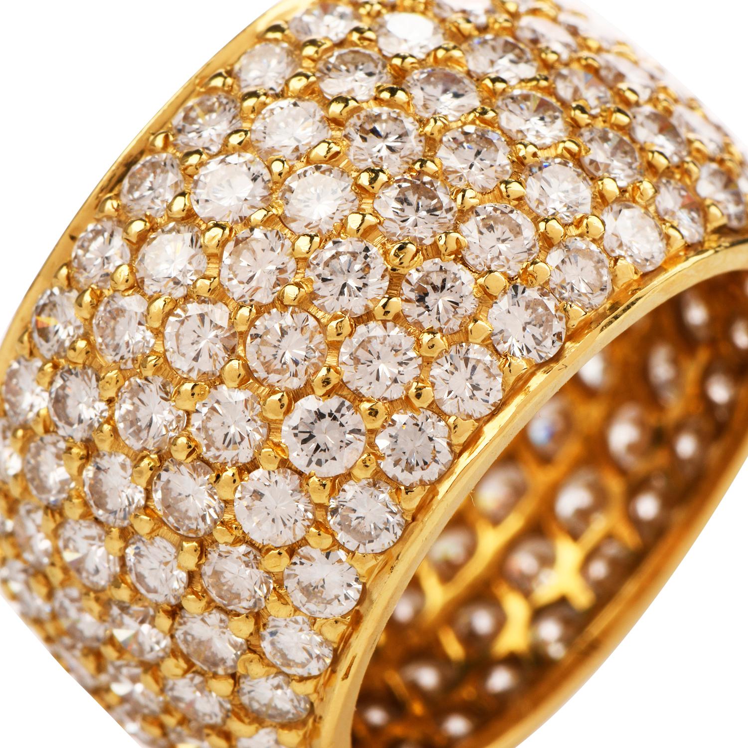 Diamond 18 Karat Yellow Gold Pave Wide Eternity Band Ring In Excellent Condition In Miami, FL