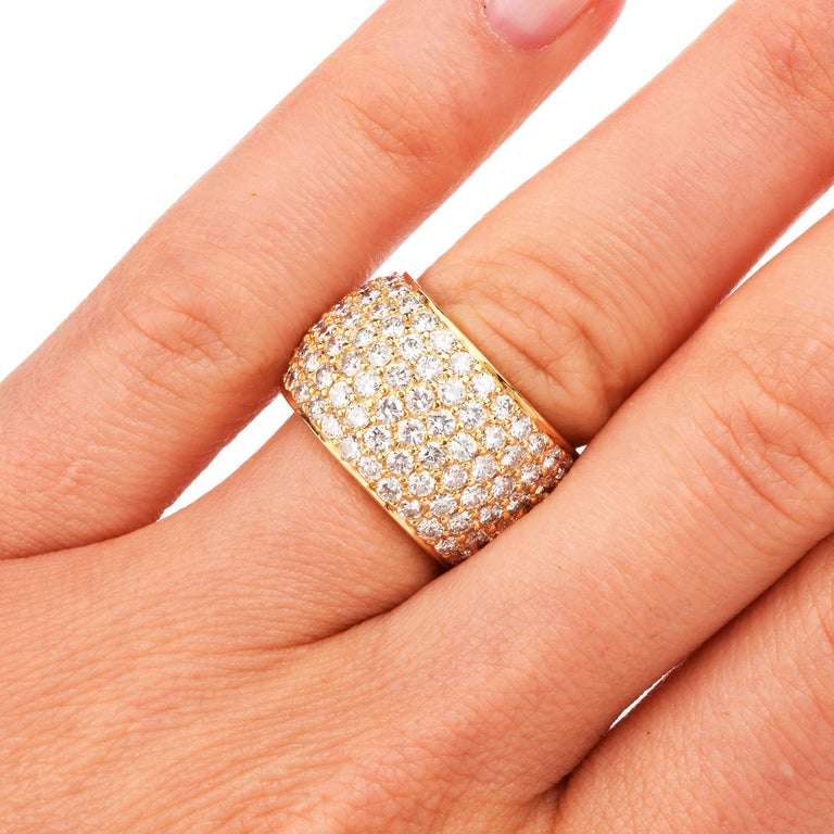 Diamond 18 Karat Yellow Gold Pave Wide Eternity Band Ring at 1stDibs pave wide band ring