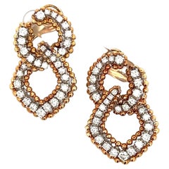 Diamond 18k Yellow Gold Platinum Figure of Eight Drop Dangle Earclip Earrings