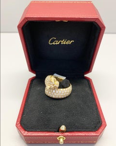 Diamantring aus 18 Karat Gelbgold mit einem Kopf und einer Panthere von Cartier