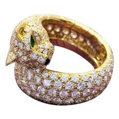 Diamond 18 Karat Yellow Gold Single Head Panthere Ring by Cartier