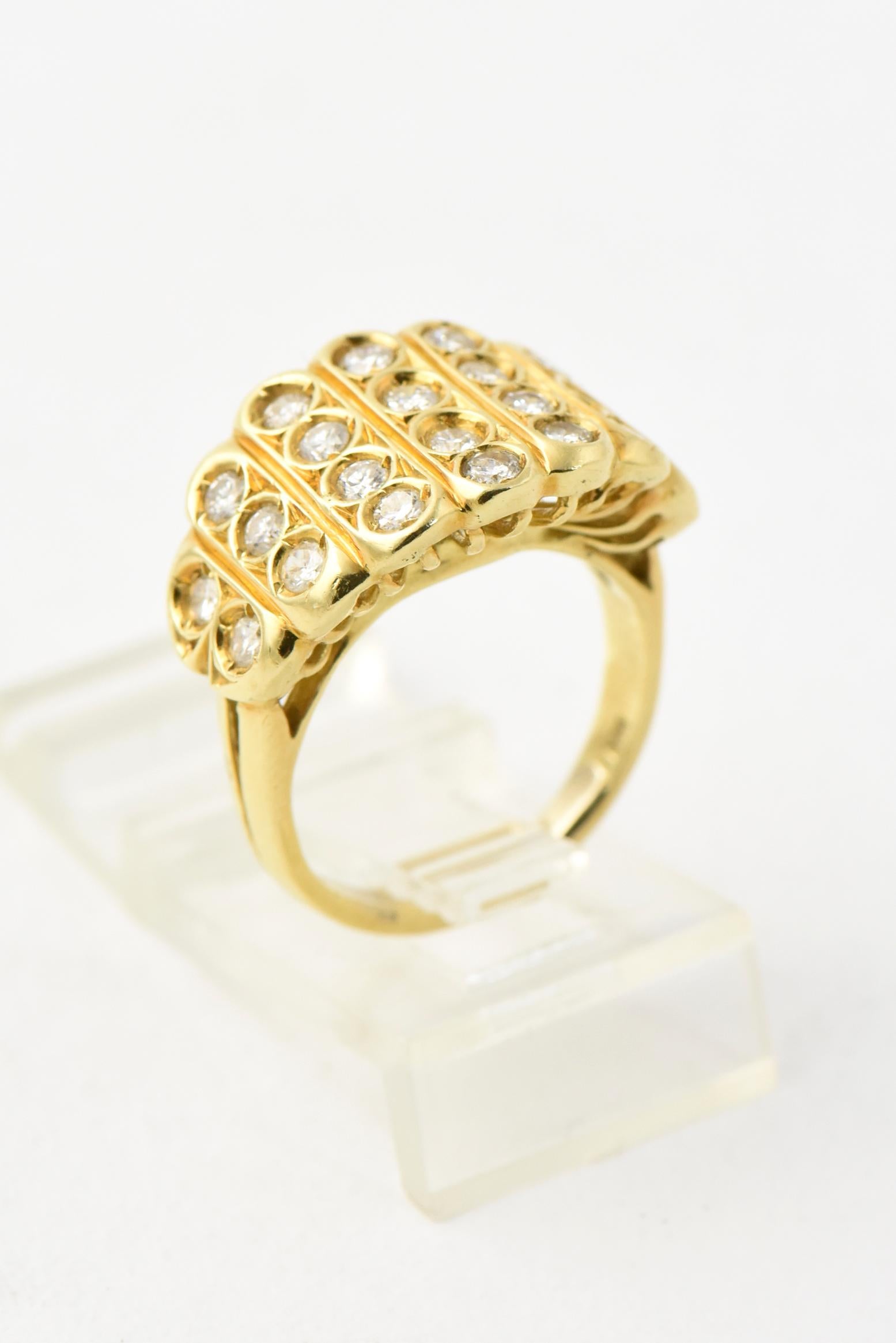 Round Cut Diamond 18 Karat Yellow Gold Statement Ring For Sale