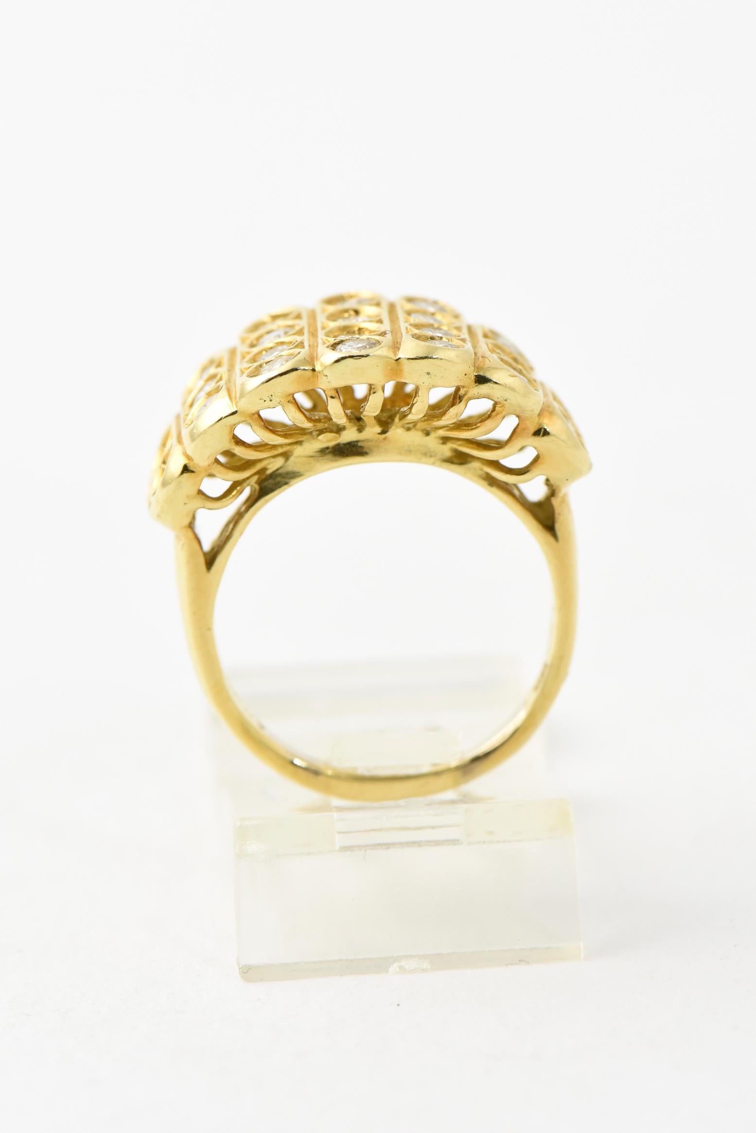 Women's Diamond 18 Karat Yellow Gold Statement Ring For Sale