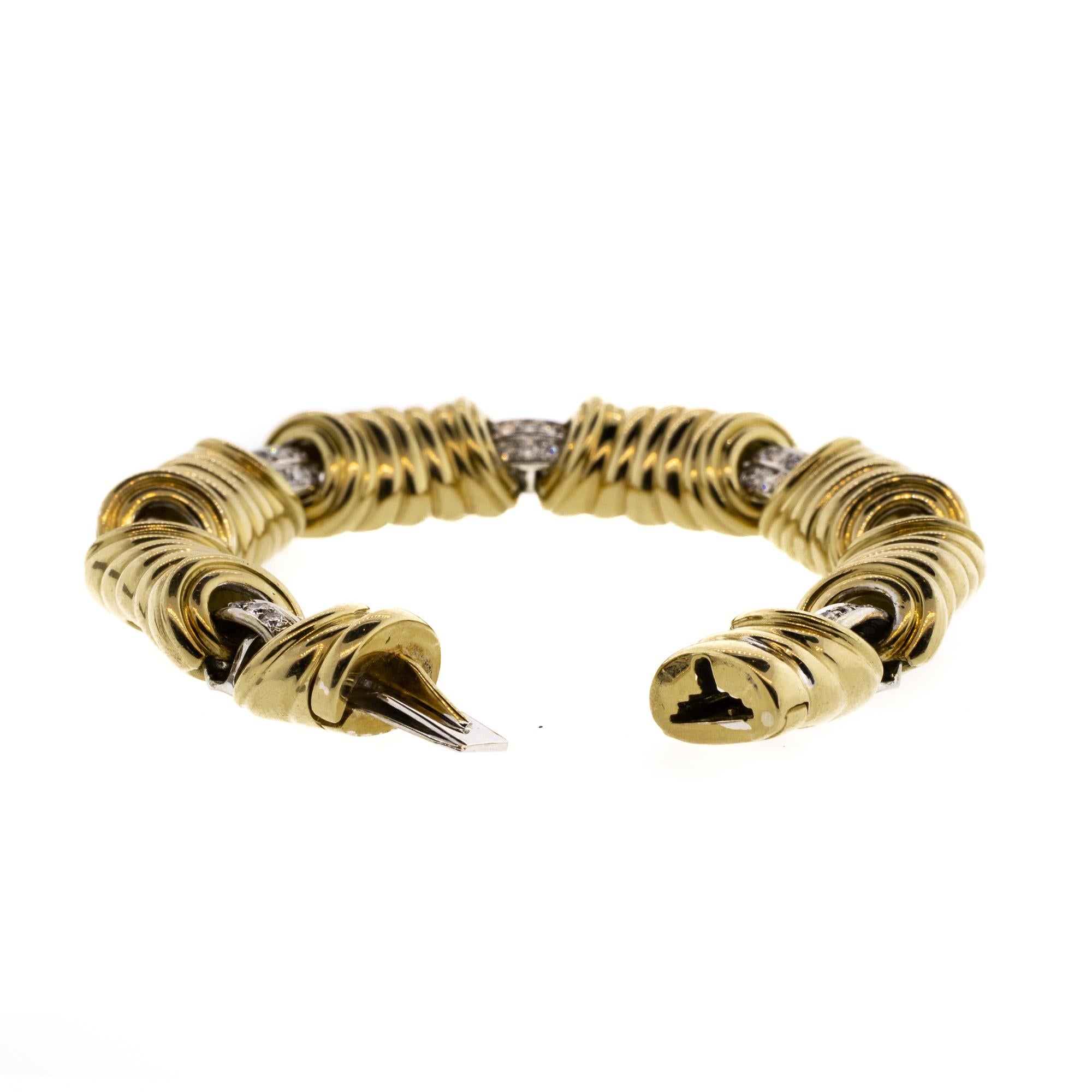 Modern Diamond 18K Yellow & White Gold Big Link Bracelet