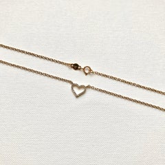 18 Karat Solid Yellow Gold White Diamond Heart Pendant Chain Necklace
