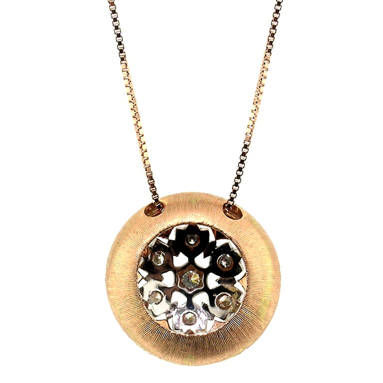 Diamond and 18Kt Rose Gold Pendant Necklace, Handmade in Florence