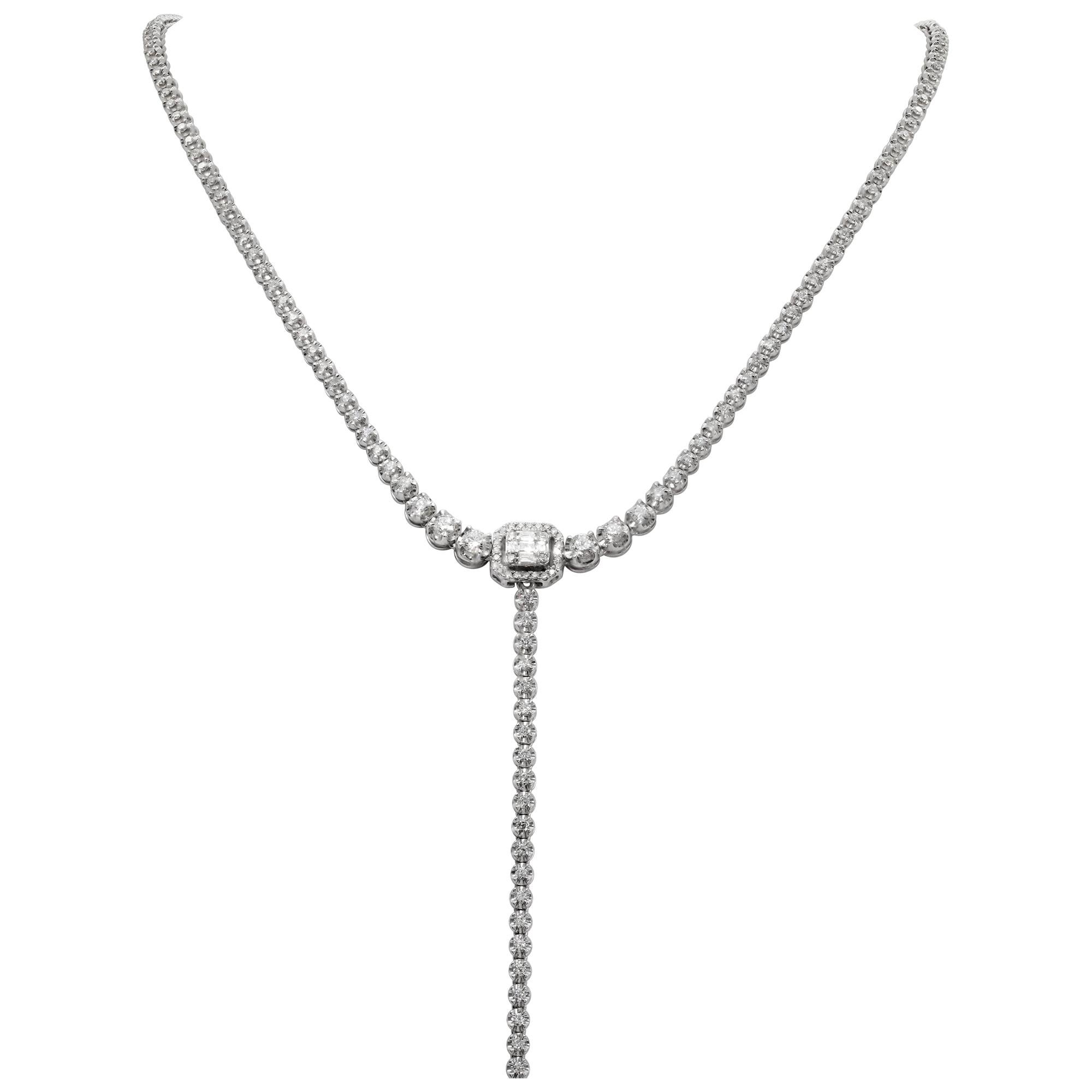 Diamond 18kt White Gold Lariat Necklace In Excellent Condition For Sale In Surfside, FL