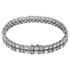 Diamant-Tennisarmband mit 2 Reihen Diamanten im Smaragdschliff und runden Diamanten