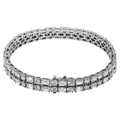 Diamond 2 Row Tennis Bracelet with Emerald Cut and Round Diamonds 