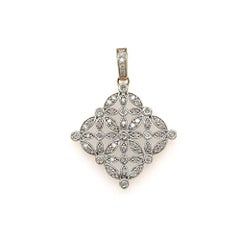 Diamond 2-Tone Gold Lacy Vintage Pendant Necklace