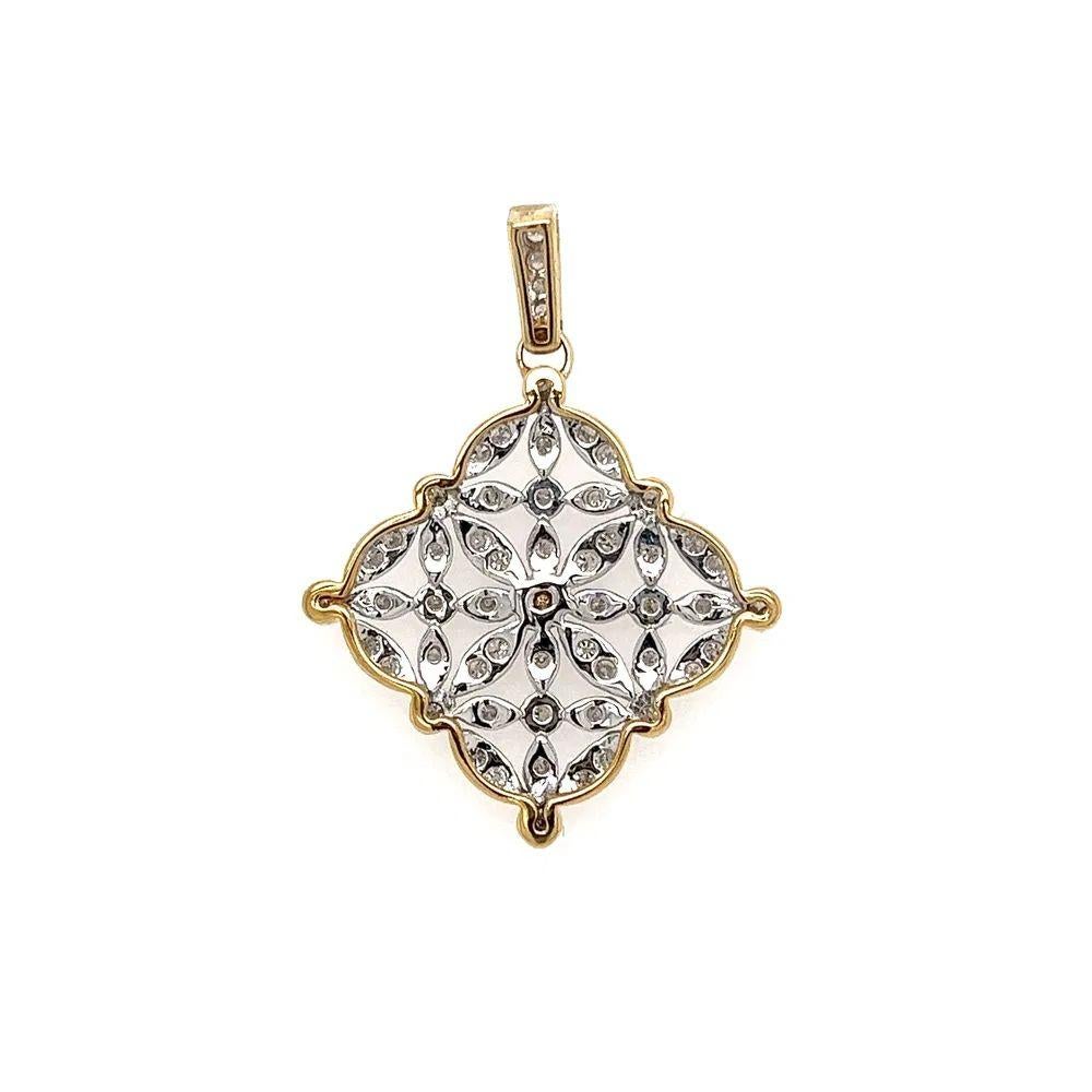 Taglio rotondo Collana con ciondolo vintage con diamante e pizzo in oro a 2 toni in vendita