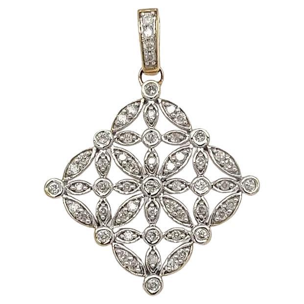 Diamond 2-Tone Gold Lacy Vintage Pendant Necklace